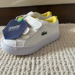 Lacoste Kids (baby) White Sneakers with Yellow Accents - Ortholite / Velcro